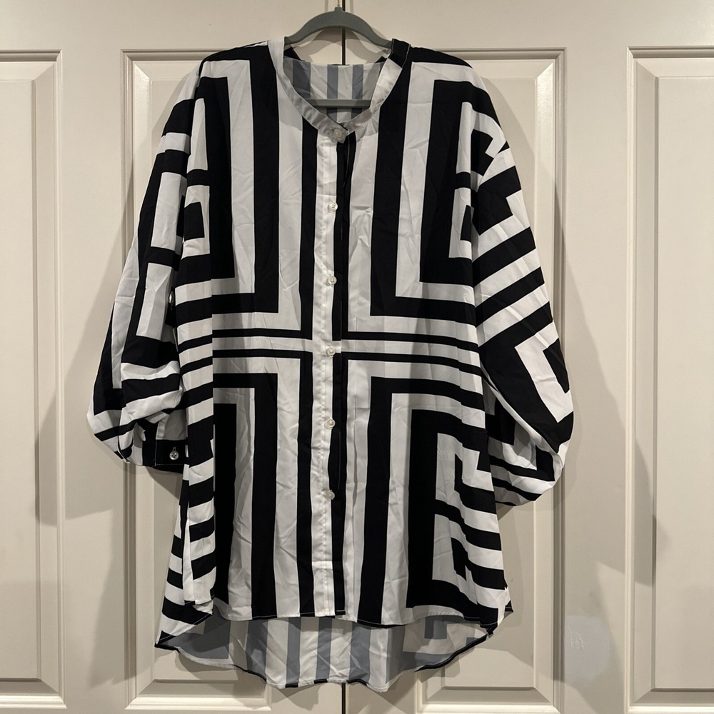 Jammy Job Shirt Womens 5XL Blouse Long Sleeve‎ Button Up Geometric Stripe Top
